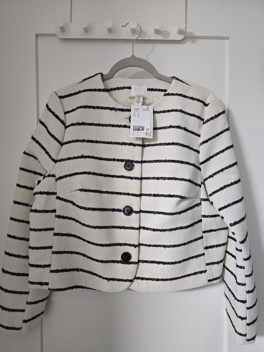 H&M White Jacket with Black Stripes